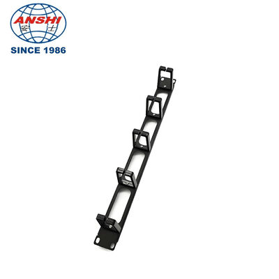 1U Height 19 Inch Rack Mountable Horizontal Cable Manager with 5 Rings for Network Cable Management