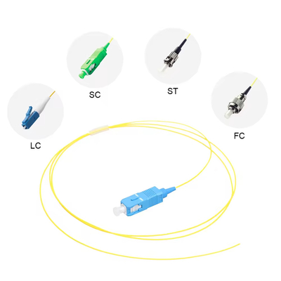 0.9 मिमी 1/1.5 मीटर FTTH Sc-upcylow पीला SC/APC सिंगल कोर Sm G.652d कोर Sc फाइबर पैच पिगटेल