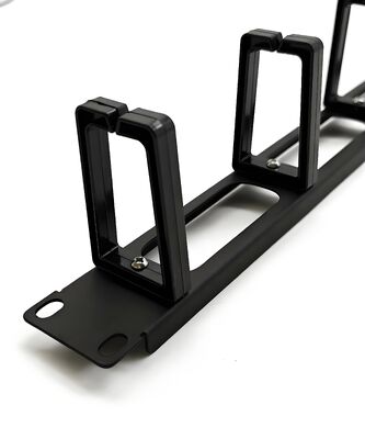 1U Height 19 Inch Rack Mountable Horizontal Cable Manager with 5 Rings for Network Cable Management