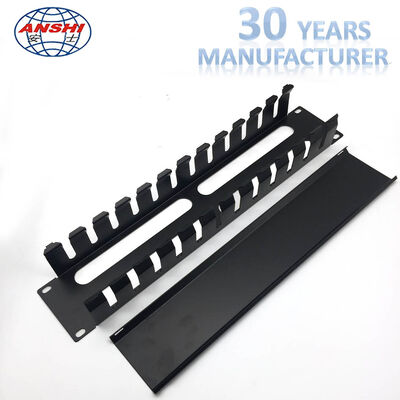 नेटवर्क इंस्टॉलेशन के लिए 2U ऊंचाई 12 स्लॉट मेटल 19 इंच रैक माउंट करने योग्य हॉरिजॉन्टल केबल मैनेजर